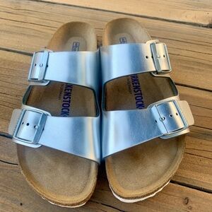 Birkenstock Silver Arizona Soft Footbed Sandals
